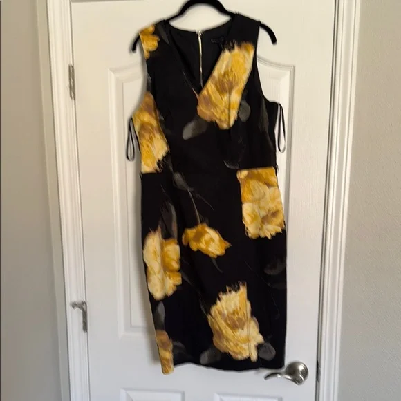 White House Black Market Black and Gold Sheath Midi Dress for Cocktail - Picture 1 of 2